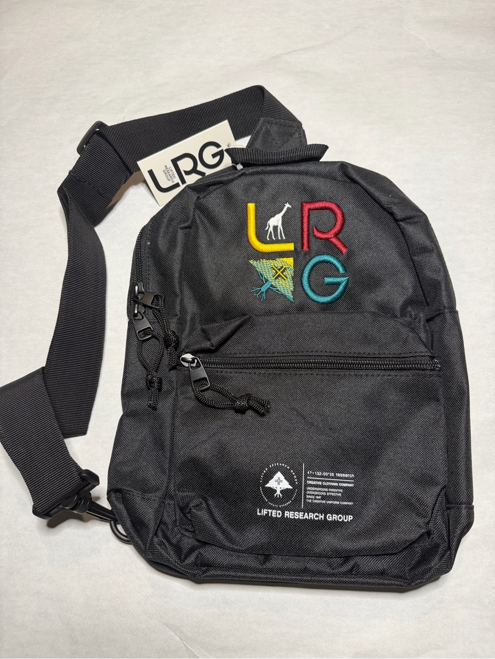 LRG Black Sling Bag with Multicolor Embroidered Logo Patch